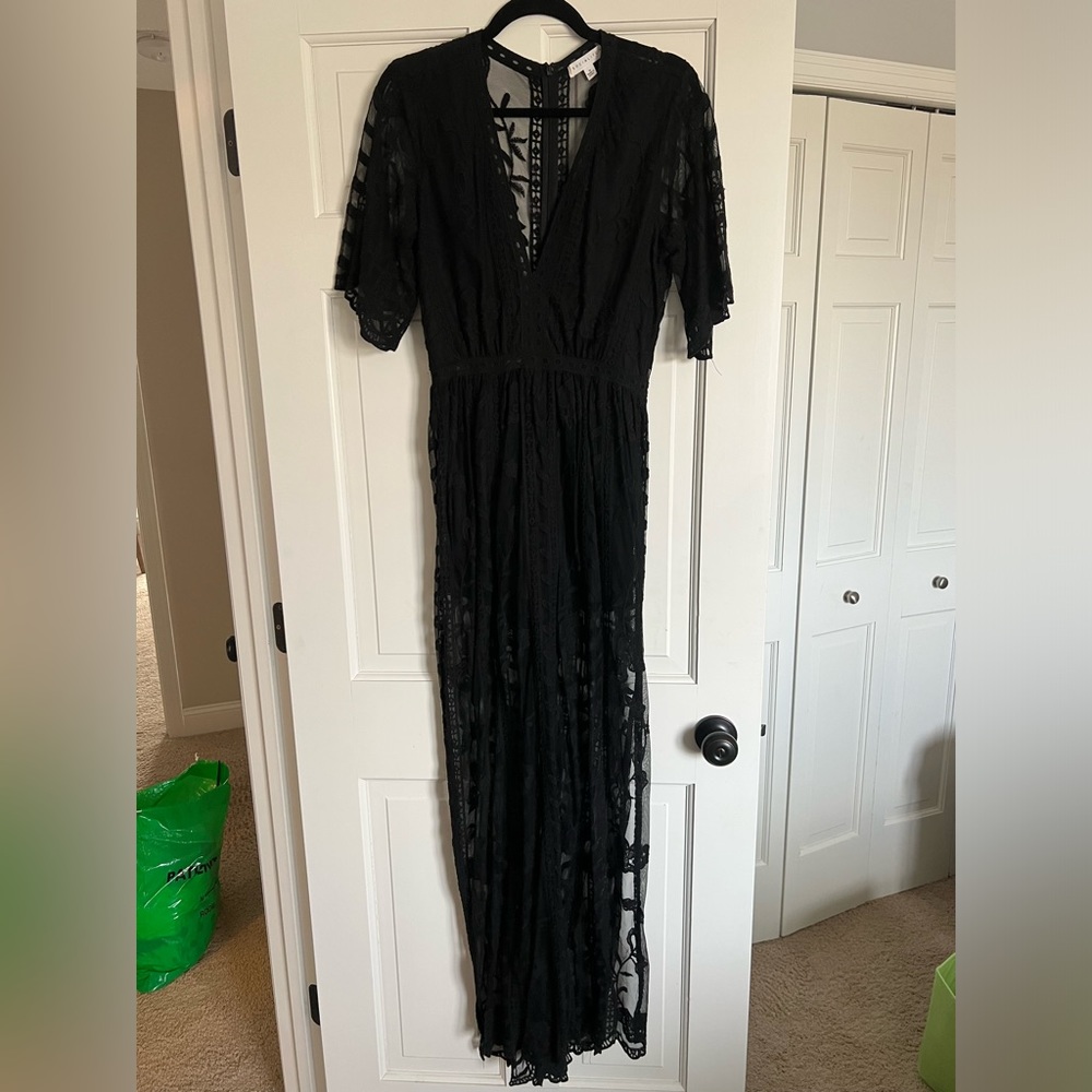 Black Lace Maxi Romper Dress